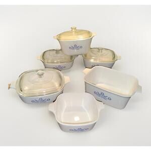 Set of 6 CORNING WARE Cassarole CORNFLOWER BLUE 4 w/ lids, 2 without Lids 1960